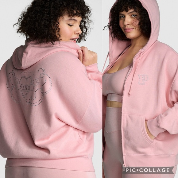 PINK Victoria's Secret Tops - PINK IVY FLEECE CAMPUS FULL-ZIP HOODIE